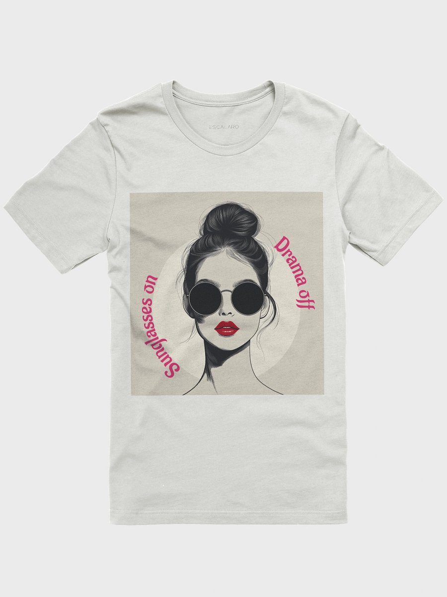 Sunglasses On Drama Off T-Shirt – Cool Retro Woman Graphic Tee with Bun and Red Lips product image (1)