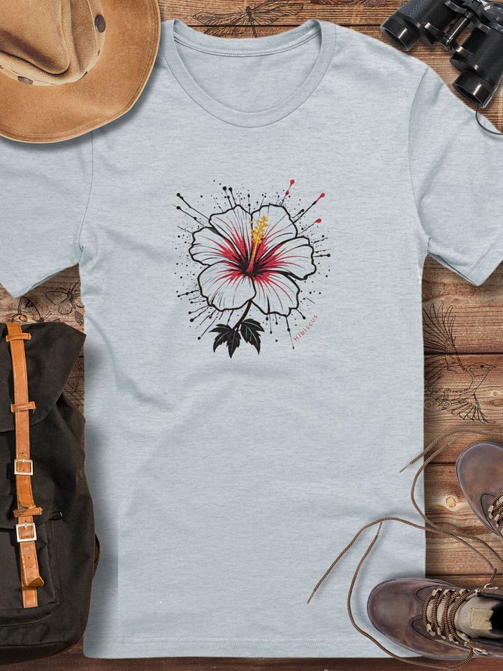Hibiscus Flower T-Shirt, Tropical Floral Tee, Hawaii Beach Shirt, Vibrant Botanical Print, Summer Vacation Outfit, Gift for Nature Lovers product image (1)