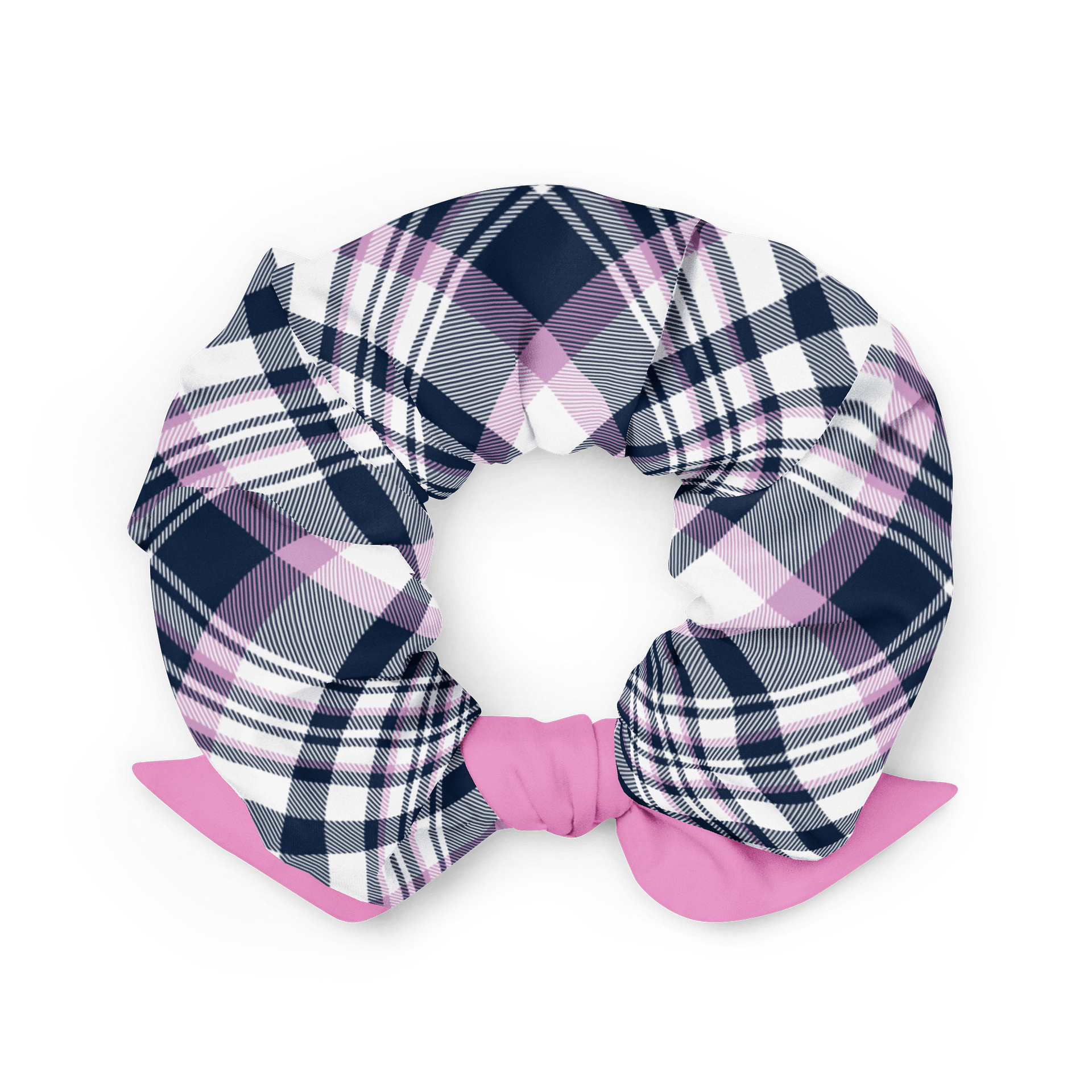 Navy & Pink Plaid Scrunchie with Detachable Bow | Sustainable Hair Accessory product image (2)
