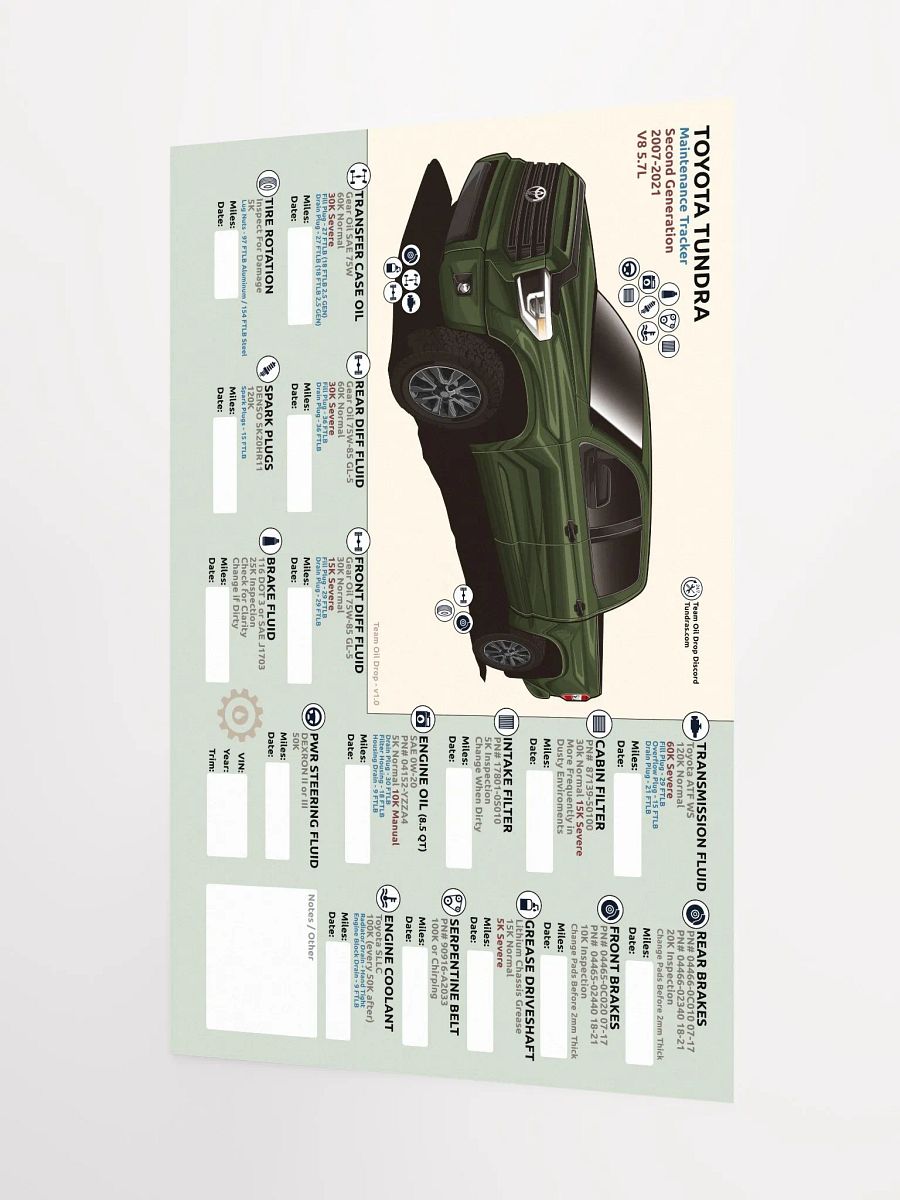 2nd Gen Tundra Maintenance Tracker - Spruce product image (4)