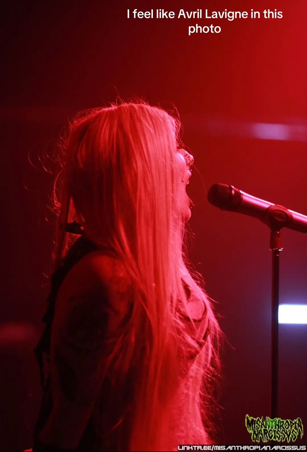A photo that @Jay Misanthropia took in May for @Jojo emo night! Everytime I see this pic all I hear is this song and envision @Avril Lavigne . One of my holy trinity artist inspirations 🖤✨ #fyp #xyzbca #singing #photography #concertphotography #emonight #deadwitxh #avrillavigne #blonde #imwithyou #fypシ #viral 