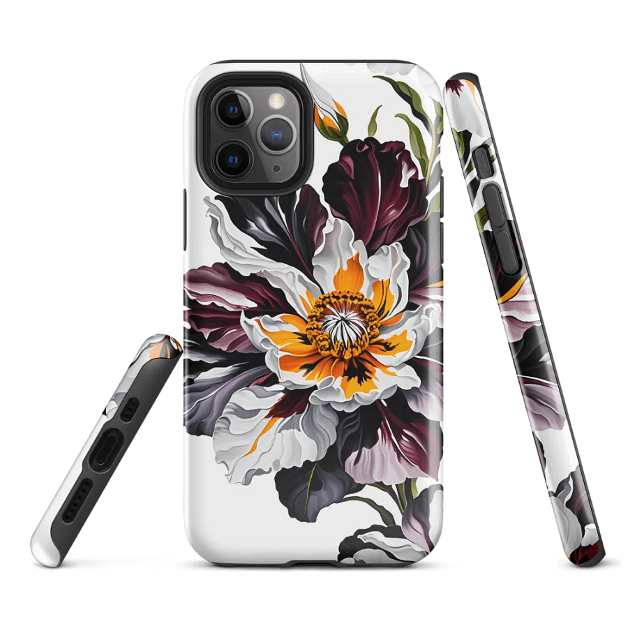Tough Phone Case for iPhone® - Flowers in Crimson and Gray on a White Background product image (1)