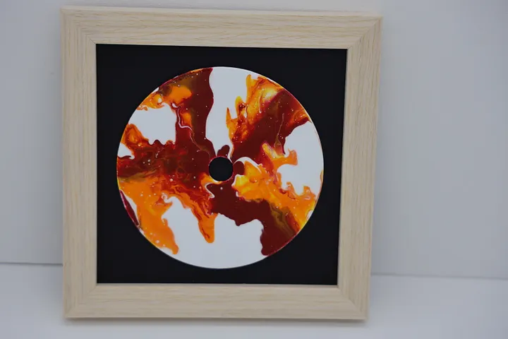 Framed Acrylic Pour Painting on CD - Maroon and Orange product image (1)