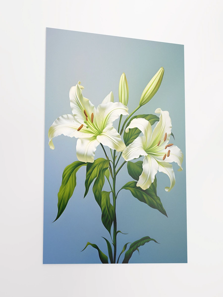 Serene White Lilies Art Print: Elegant Floral Poster for Peaceful Home Ambiance Matte Poster product image (4)