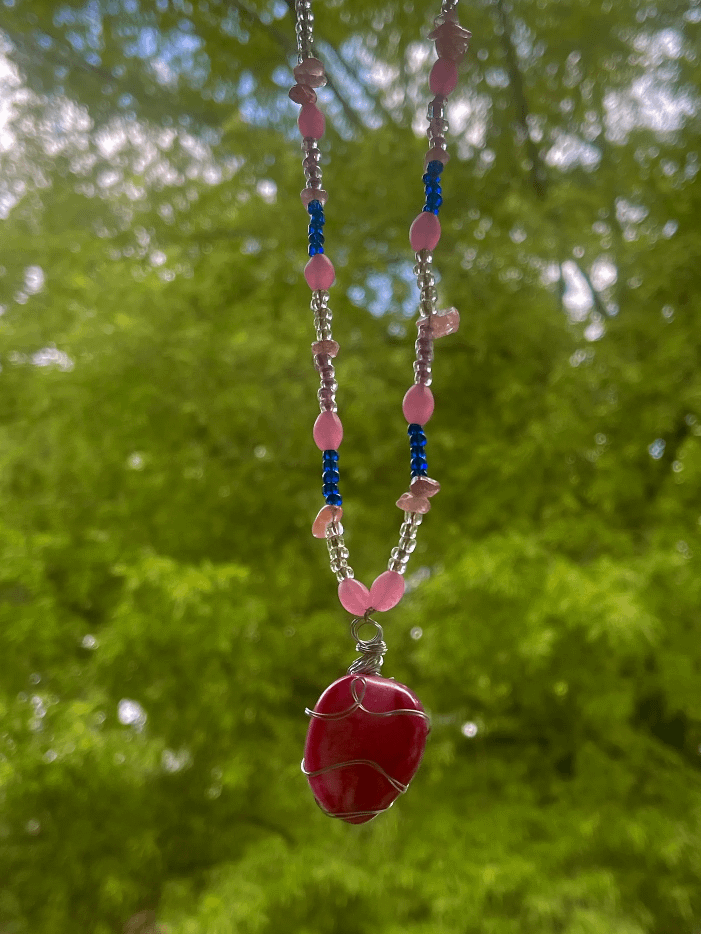Pink Agate and Rose Quartz Silver Wrapped Necklace product image (4)