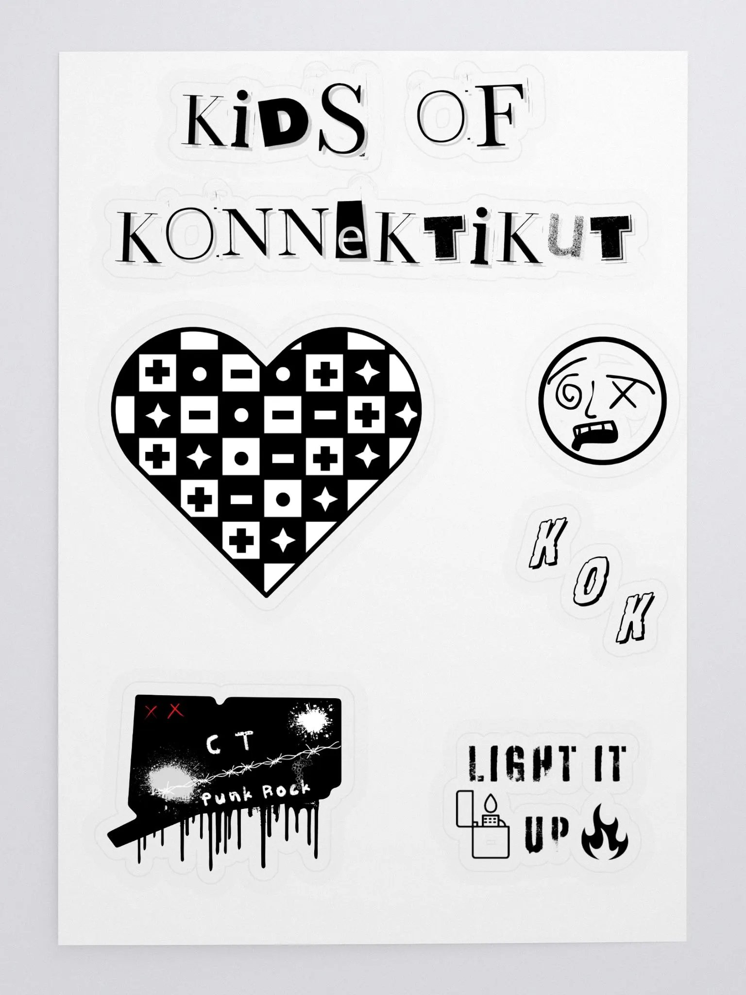 Kids of Konnektikut Sticker Sheet (Black and White) product image (1)