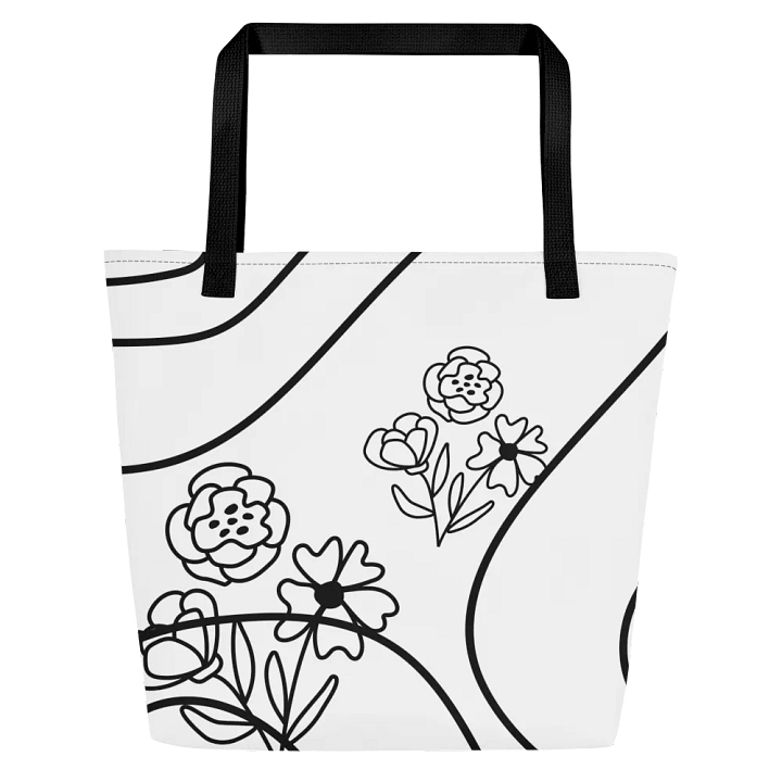 All-Over Print Large Tote Bag w/ Pocket - Flower on Black Lining product image (2)