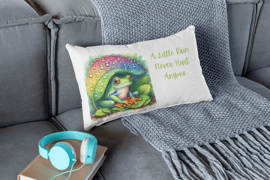 Rainy Day Frog Pillow Double Sided In White product image (6)