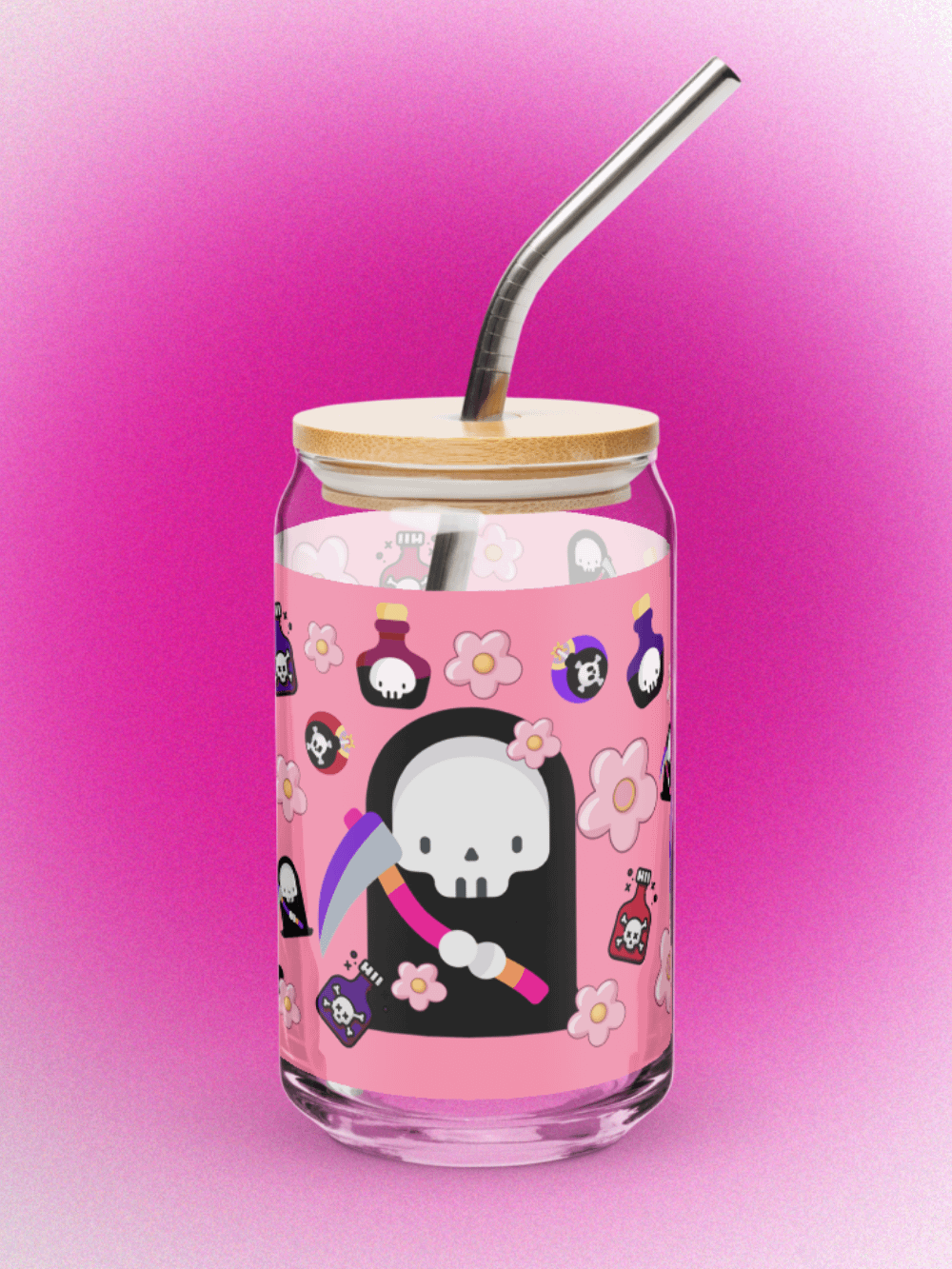 Pink Grim Reaper Glass Tumbler product image (1)