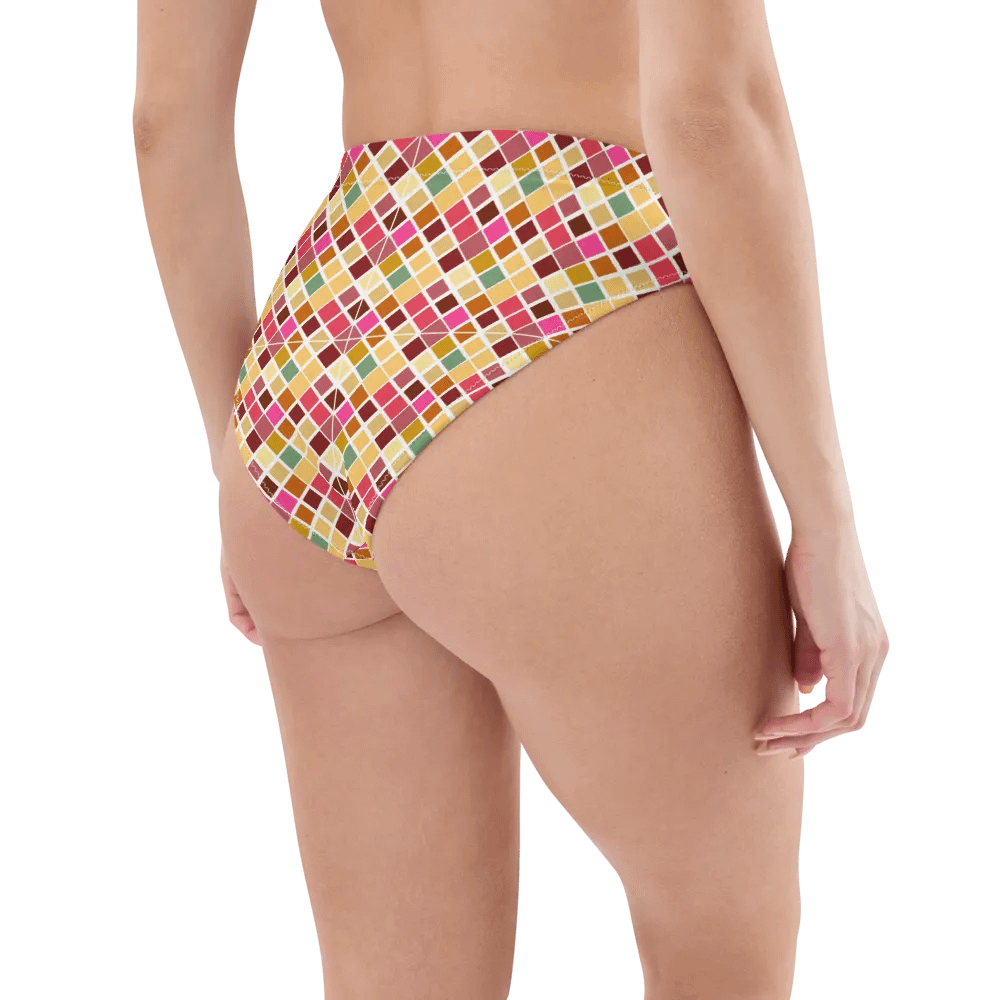 Colorful Square Pattern Design High Waist Bikini Bottom - V5 product image (3)