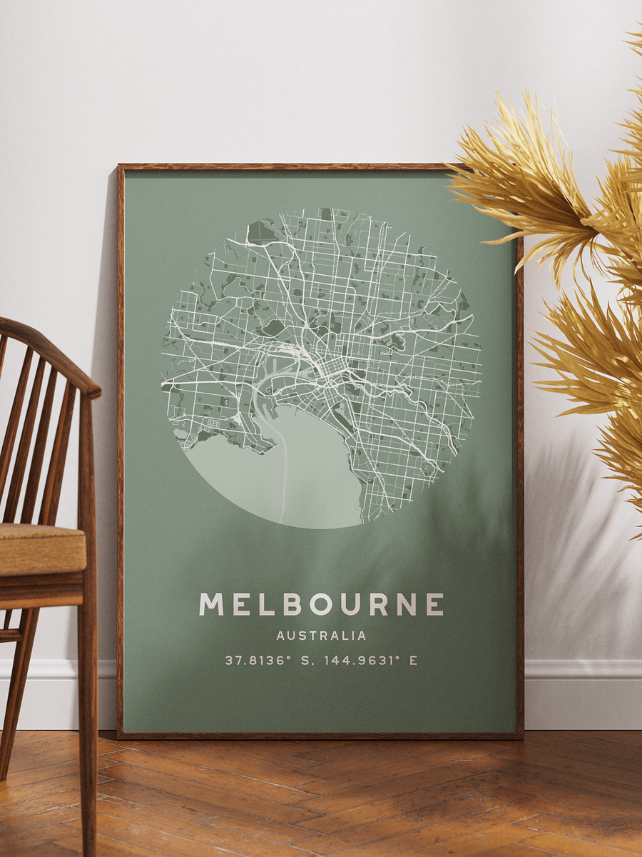 Melbourne Street Map Poster – Sage Green Minimalist Circular City Art product image (1)