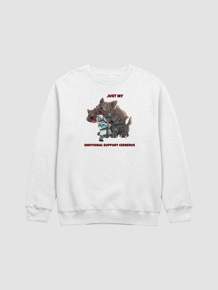 Emotional Support Cerberus & Knight Unisex Crew-neck Sweatshirt for gamers and pet lovers product image (1)