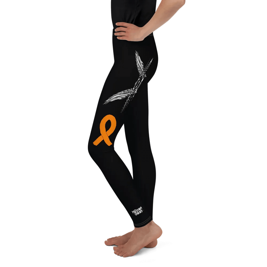 White HApex Gear White Logo Cancer Awareness Orange Ribbon. Black Youth Leggings product image (10)