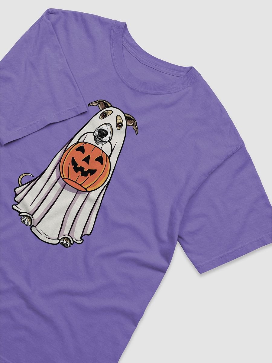 Funny Halloween Whippet(Fawn & White) T-Shirt | Funny Dog Wearing a Ghost Costume and Holding a Pumpkin Basket product image (29)