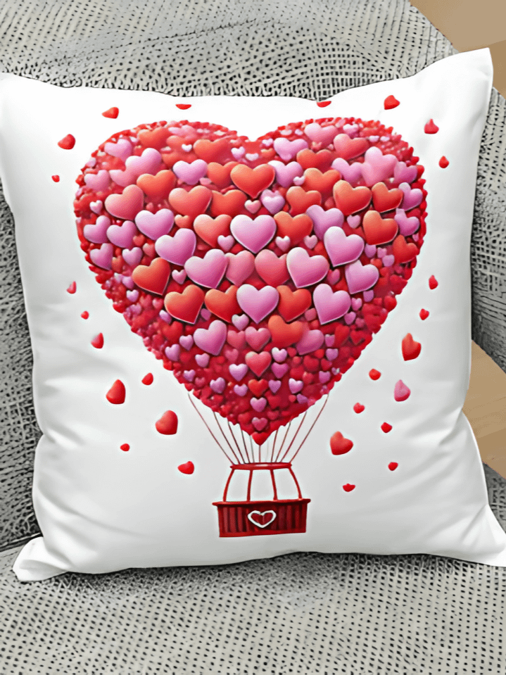 Romantic Hot Air Balloon Pillow Sublimation Design – 'Happy Valentine’s Day' PNG – 300 DPI Digital Download for Valentine Throw Pillow Covers product image (1)