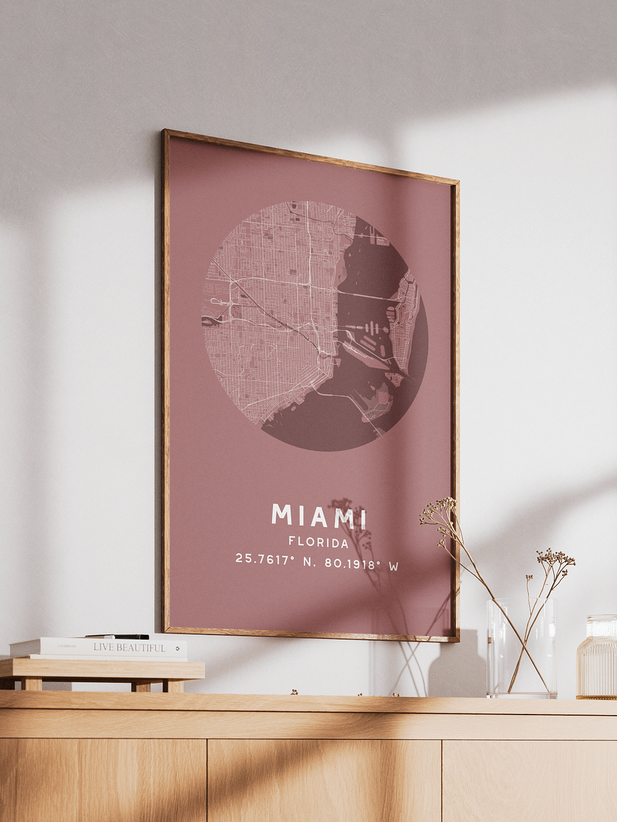 Miami Street Map Poster – Red Minimalist Circular City Art product image (2)