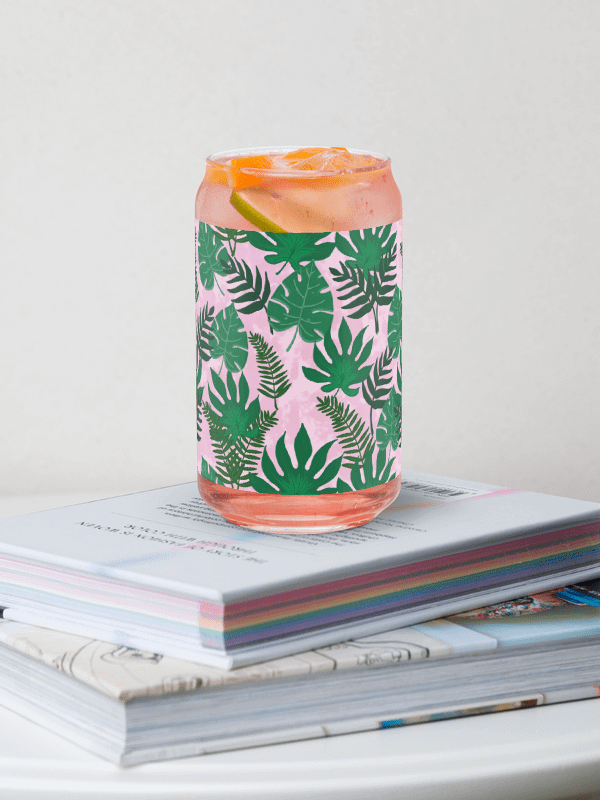 Jungle Leaves- Pink Background Glass Tumbler product image (1)