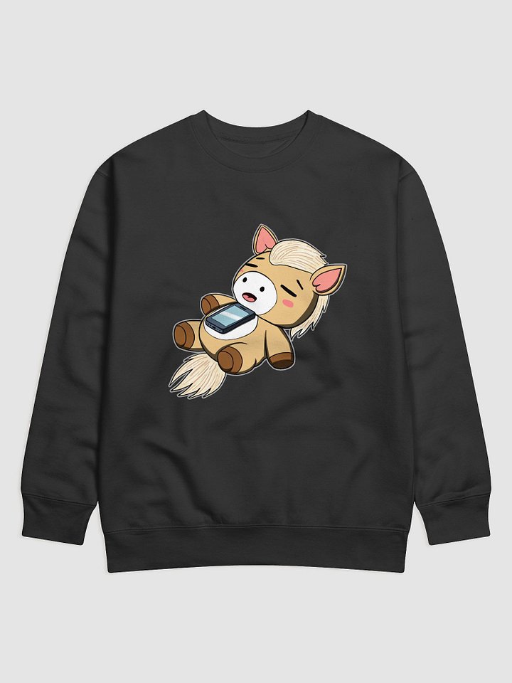 Sleepy Waffle Sweatshirt | Plush Horse Passed Out with Phone | Relatable Doomscrolling Nap Shirt product image (1)
