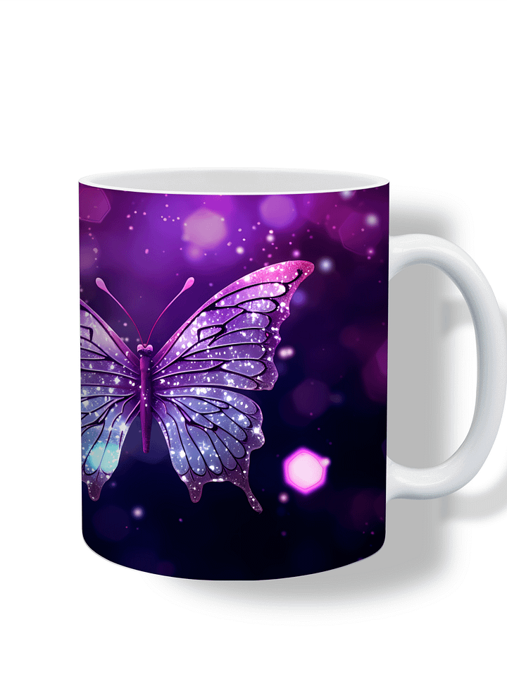 Glittery Butterfly 11oz Coffee Mug – Elegant Purple Butterfly Design Ceramic Cup – Perfect for Coffee, Tea, and Butterfly Lovers product image (1)