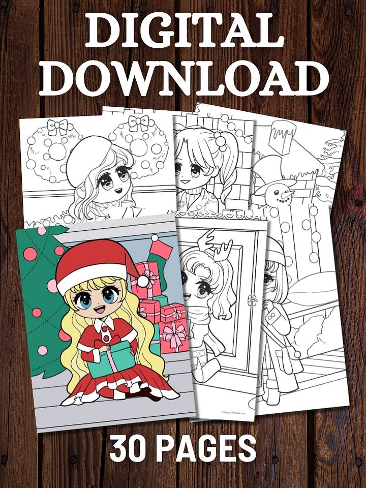 Chibi Girls Christmas Coloring Pages for Kids product image (1)