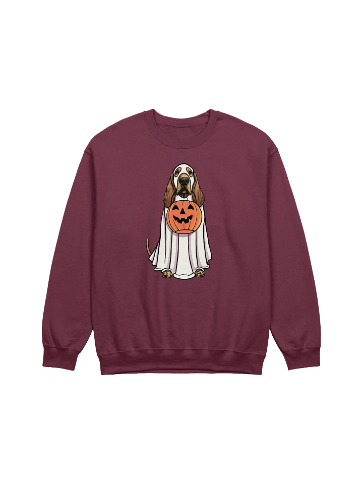 Funny Halloween Bloodhound Sweatshirt | Funny Bloodhound Wearing a Ghost Costume and Holding a Pumpkin Basket product image (1)