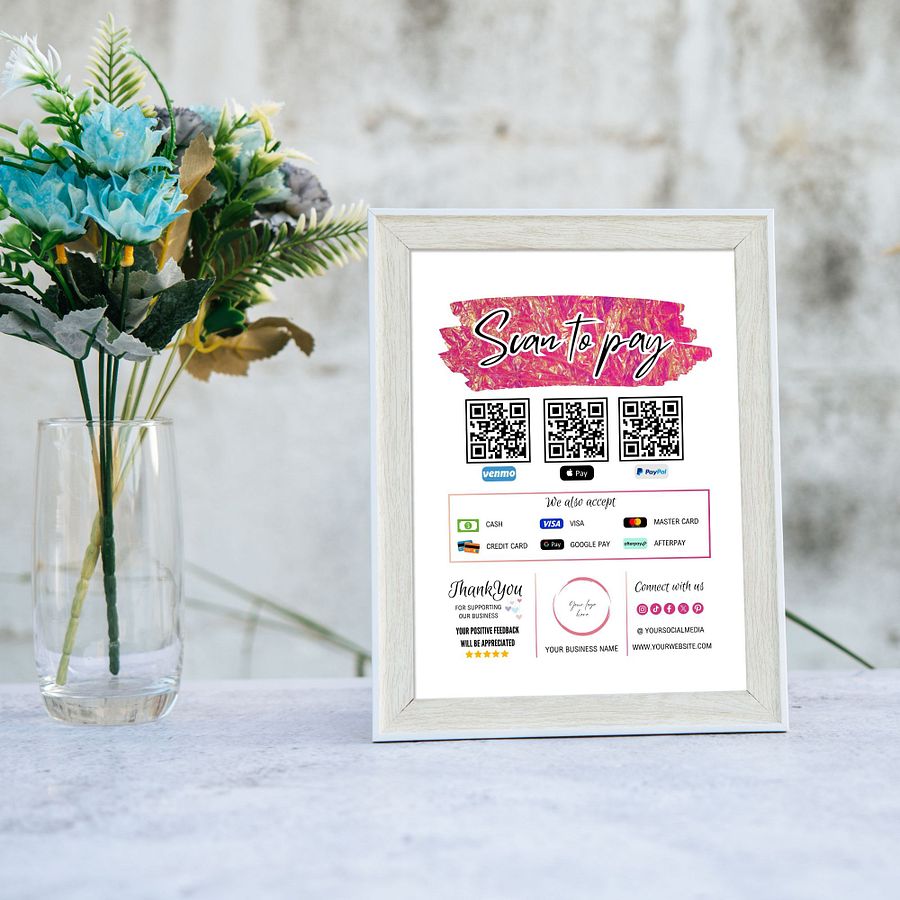 Pink Marigold - Scan To Pay QR Code Sign Template product image (8)