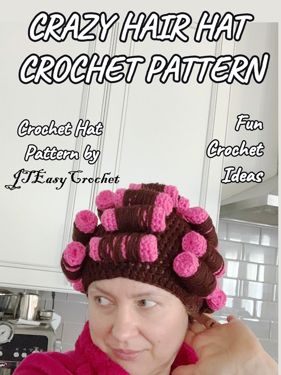 Crazy Cat Lady Hat Crochet Pattern, Crochet Curler Wig Hat Pattern, Beautician Cap with Foam Rollers, ALL Sizes product image (6)