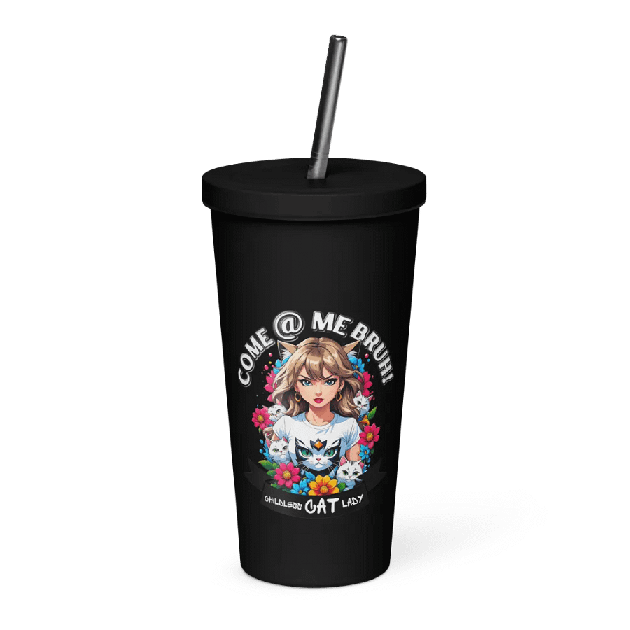 Childless Cat Lady 20 oz Tumbler Cup - Black - Insulated Tumbler with a Straw product image (1)