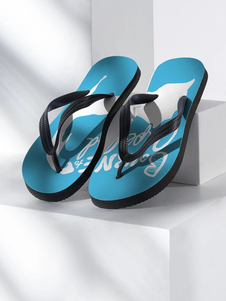 BOURNE to Flip Flop™ | Cape Cod Vibes for Your Soles | Logo Spread Sandals | White Logo on Deep Sky Blue product image (1)