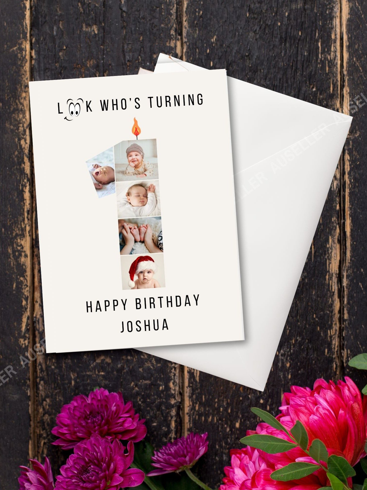 1st Birthday Number Photo Card Canva Template product image (2)