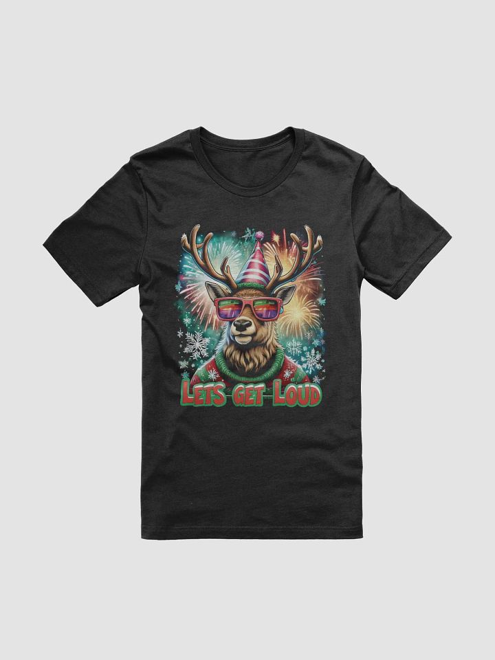 Let’s Get Loud Christmas Party T-Shirt – Funky Retro Groovy Reindeer Holiday Shirt product image (1)