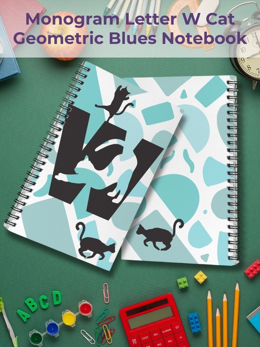 Monogram Letter W Cat Lover Geometric Blues Notebook product image (1)