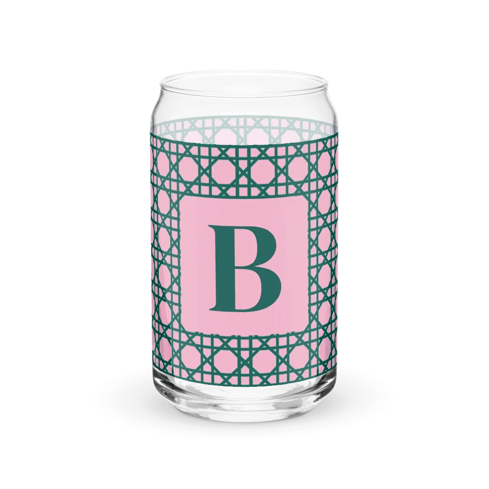 Cannage Green Pink Initial B Can-Shaped Glass product image (1)