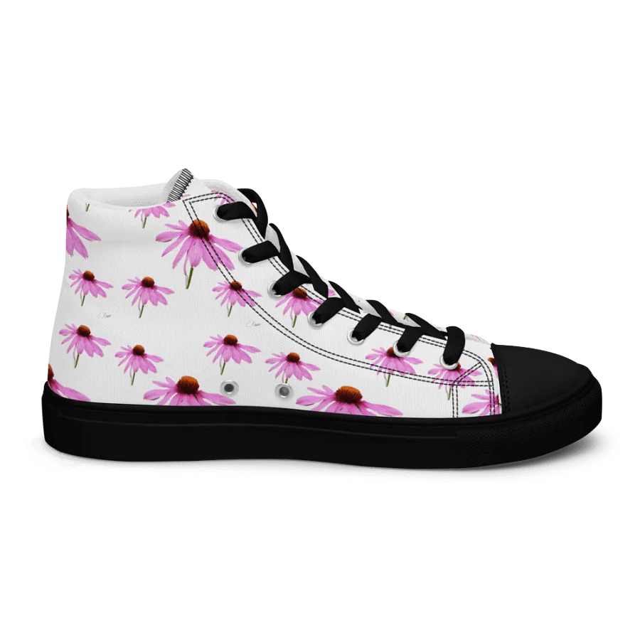 Abstract Delicate Pink Repeating Cone Flowers Women's Black Toe High Top Canvas Shoes product image (5)