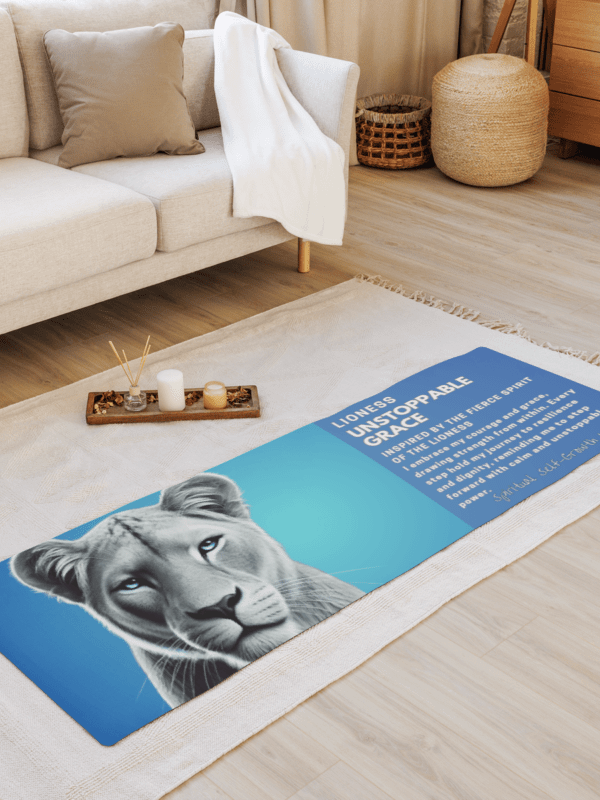 "Unstoppable Grace" Lioness Yoga Mat – A Tribute to Fierce Feminine Power. Blue product image (1)