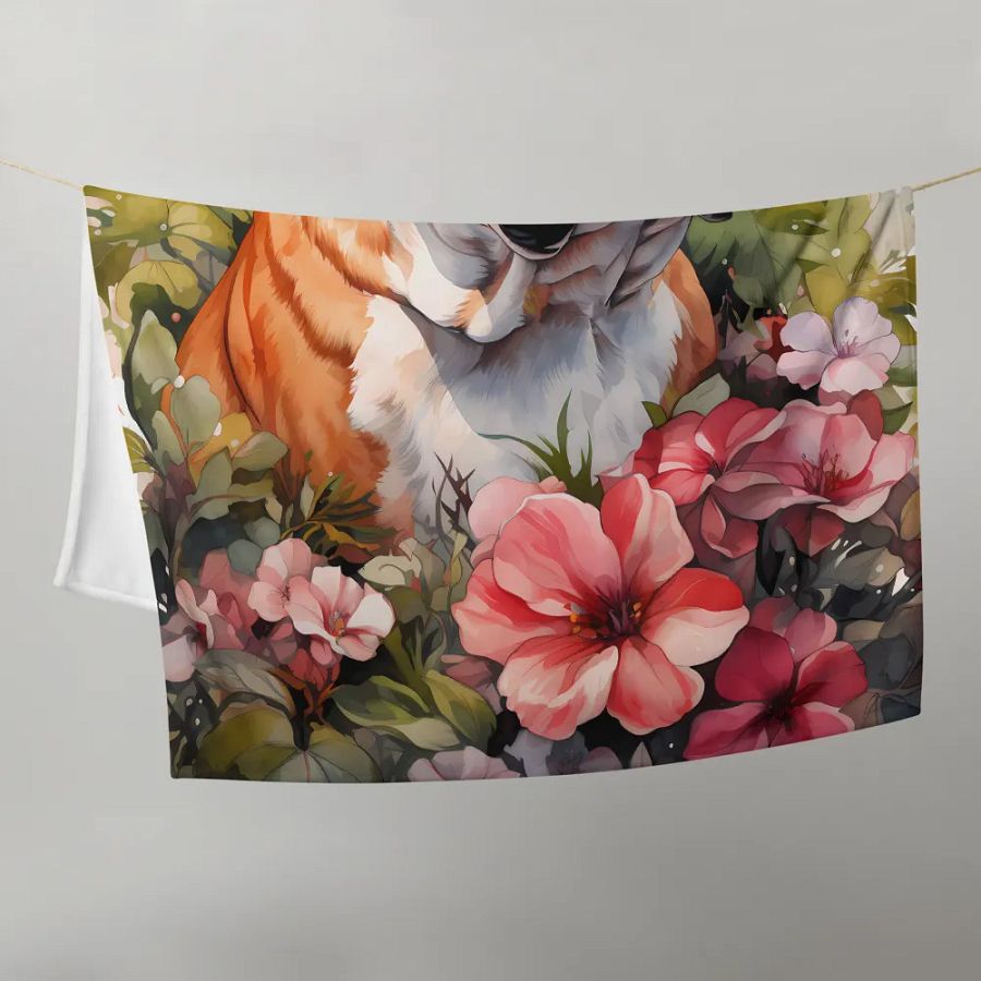 Floral Animal Bulldog with Flowers Hibiscus Dog Lover Throw Blanket product image (5)