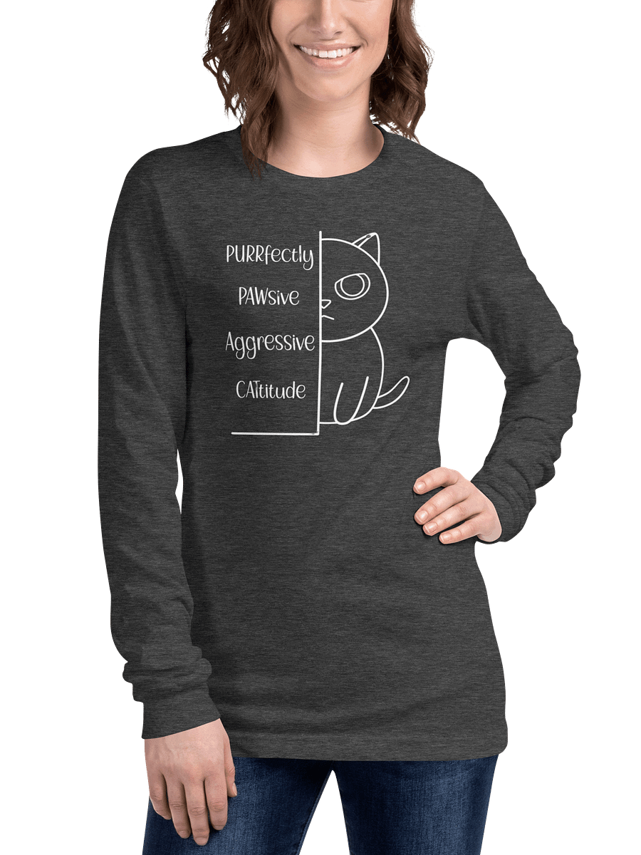Passive Aggressive Cattitude Unisex Long Sleeve Tee, White Print product image (3)