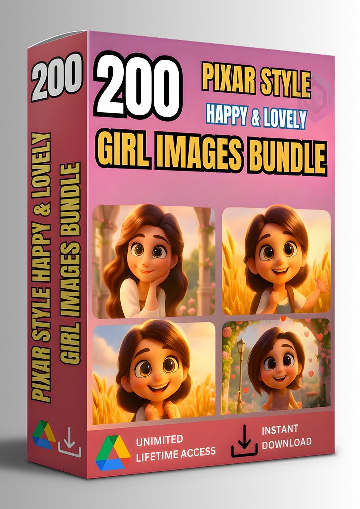 200 PIXAR STYLE HAPPY & LOVELY GIRL IMAGES BUNDLE FOR UPLIFTING CREATIONS product image (1)