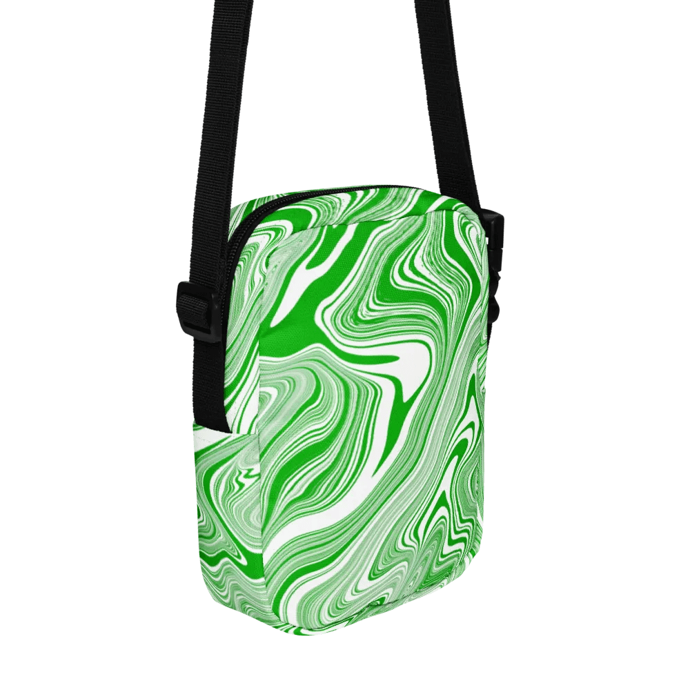 Utility Crossbody Bag - Green and White Liquid Swirls product image (5)