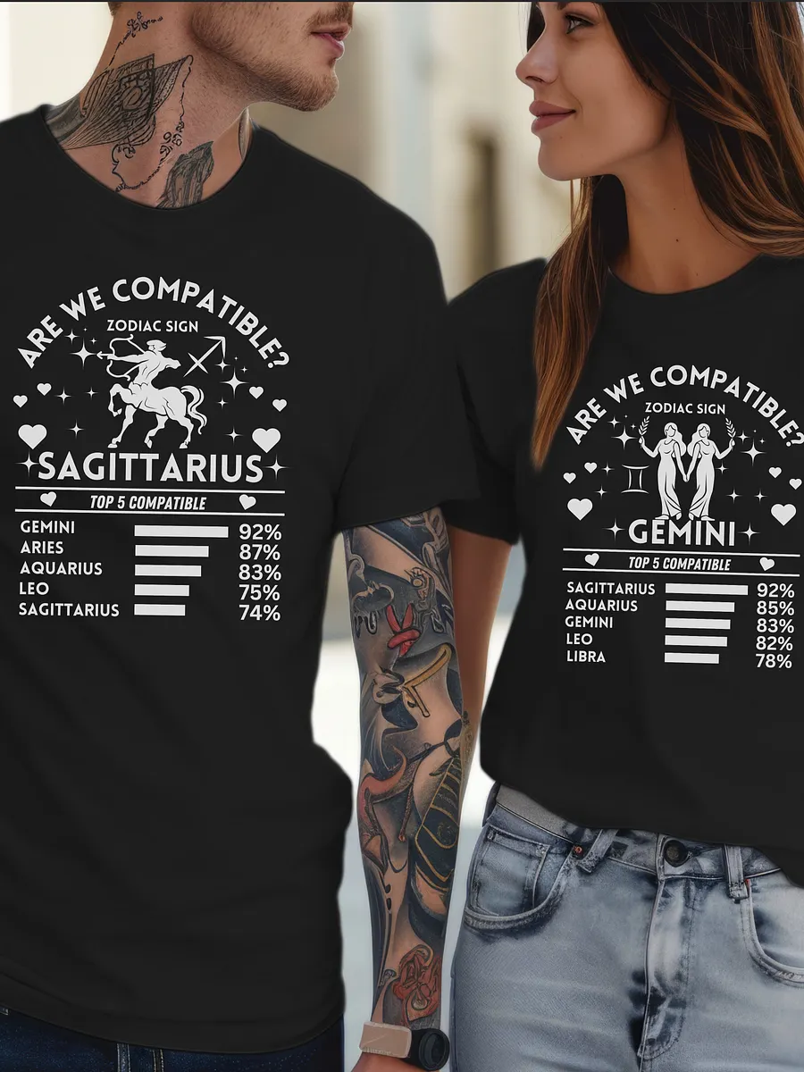 Sagittarius Zodiac Sign Romantic Compatibility T-Shirt - Bella Canvas 3001 Unisex Staple T-Shirt - Dark Colors product image (2)