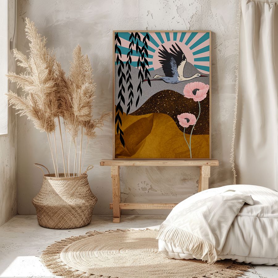 Japanese Red-Crowned Crane Collage Art Print product image (7)