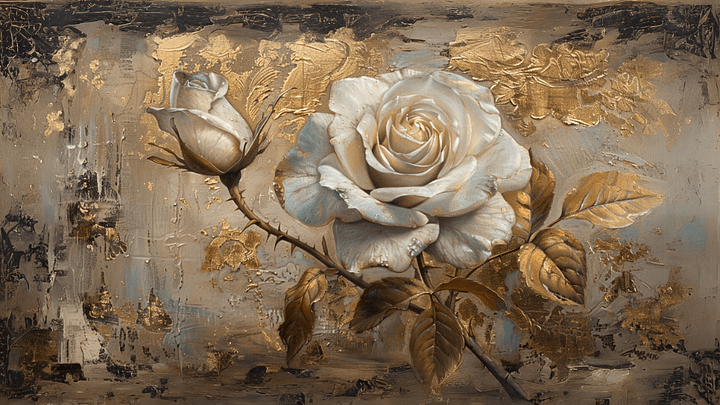 Vintage White Rose Painting - No Frame, Digital Download product image (1)