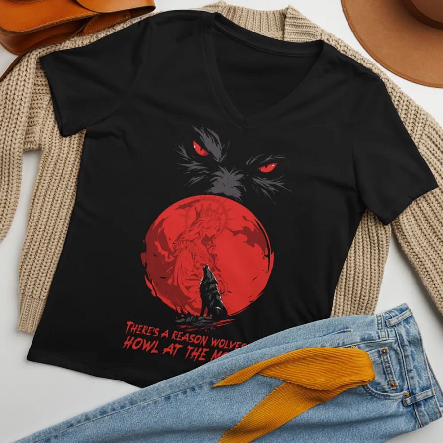 There's A Reason Wolves Howl At The Moon T-Shirt V Neck product image (7)