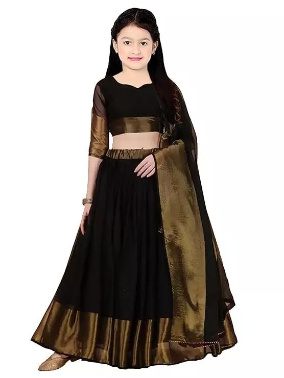 Girls & Girls Chiffon Solid Semi Stitched Kids Lehenga And Choli product image (4)