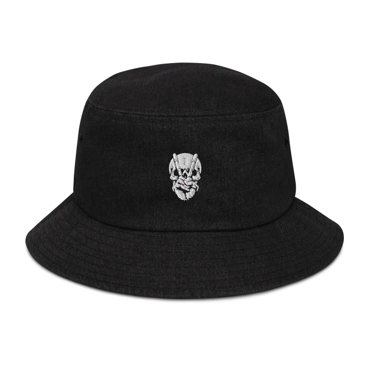 Pixelated Skull Denim Bucket Hat | AI Design peace skull image product image (2)