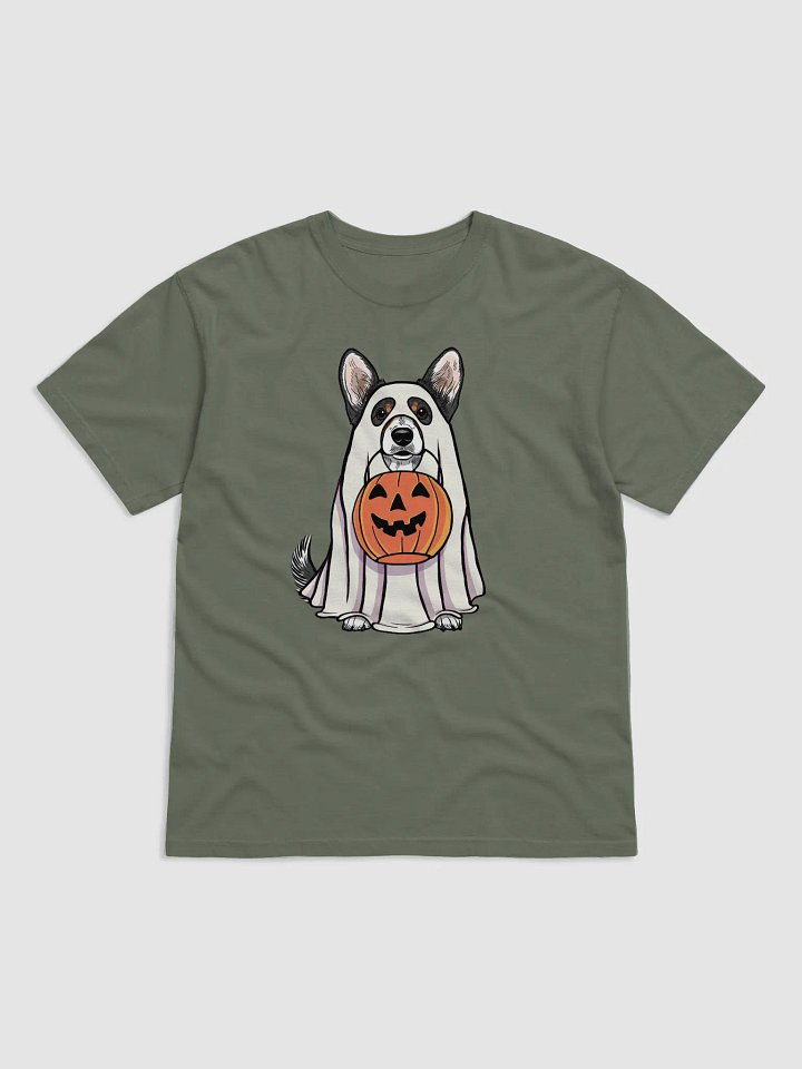 Funny Halloween Cardigan Welsh(Tricolor) Corgi T-Shirt | Funny Corgi Wearing a Ghost Costume and Holding a Pumpkin Basket product image (1)