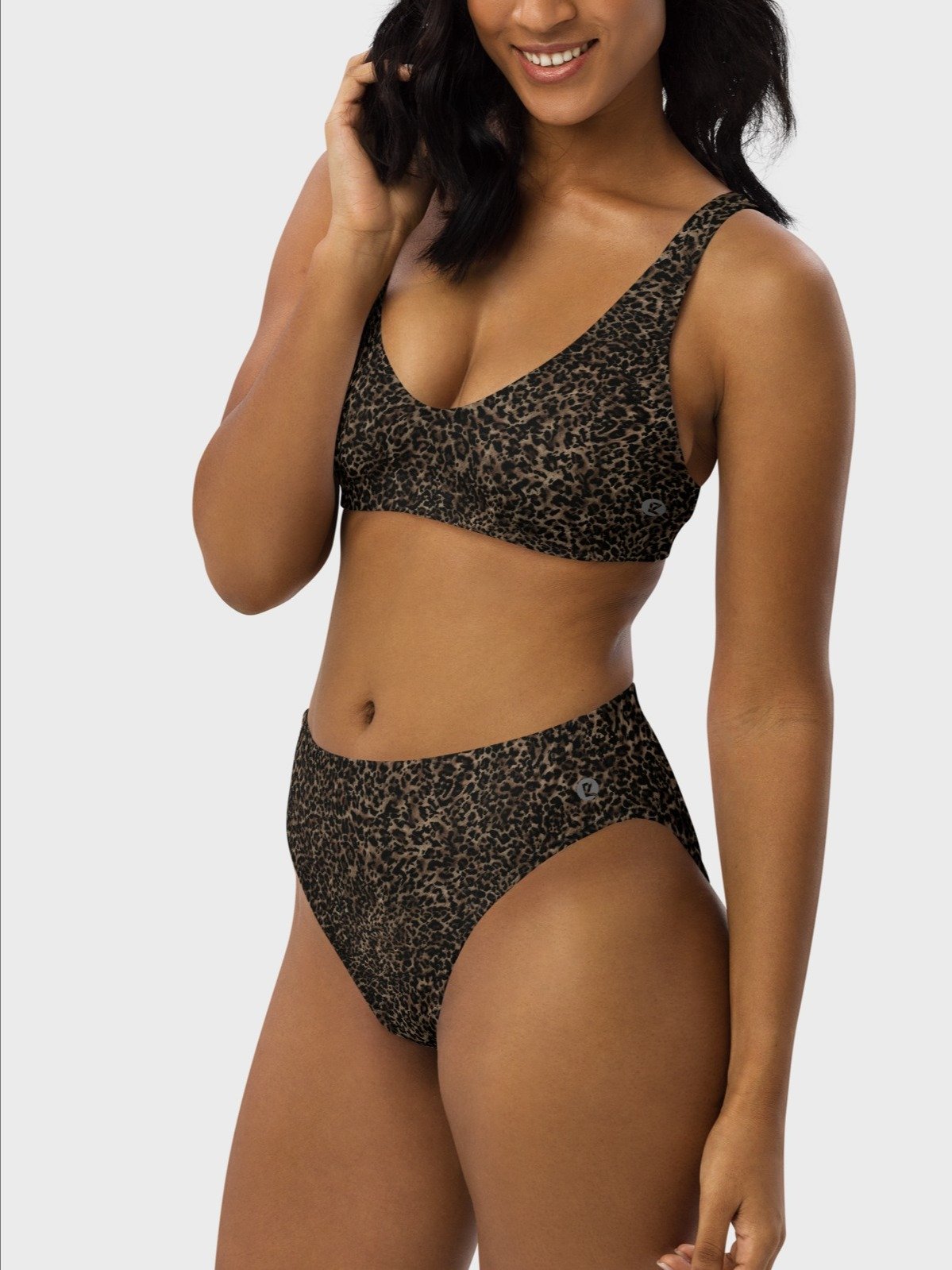 Recycled Padded String Bikini Top "Chic Dark Brown Leopard" Printed product image (1)