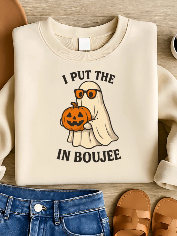 Boujee Ghost Sublimation PNG – Chic Halloween Clipart for T-Shirts – Glamorous Spooky & Pumpkin Theme – 300 DPI Instant Digital Download product image (1)