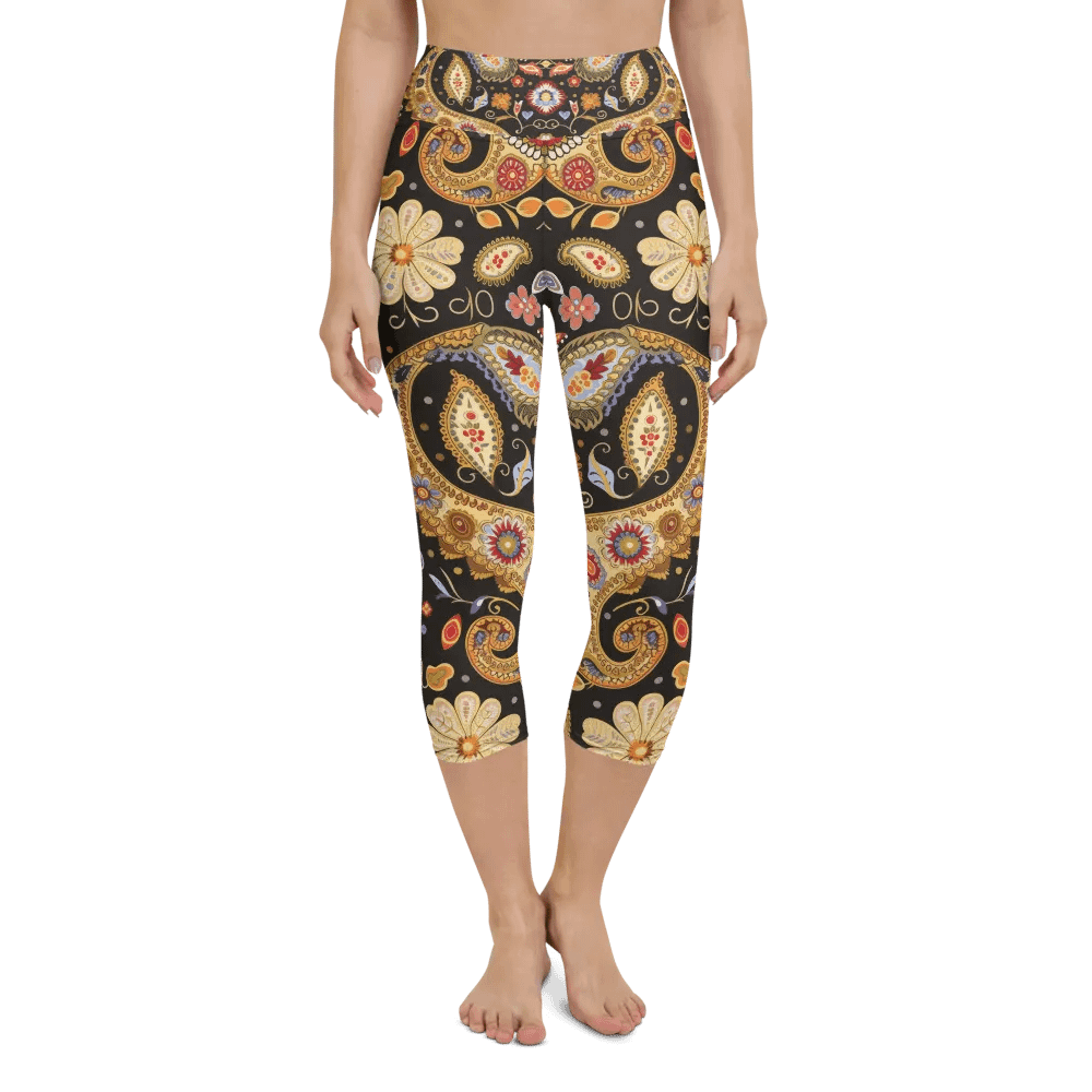 Flower Paisley Brown Yoga Capri Leggings product image (7)