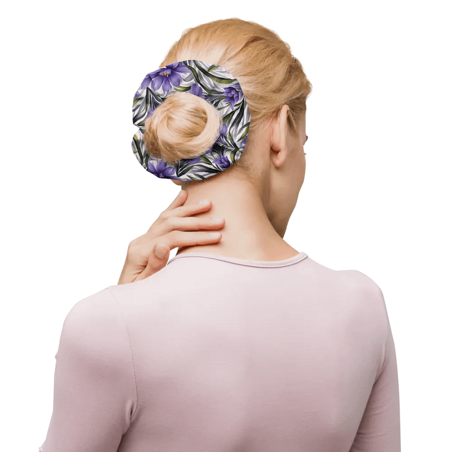 Hair Scrunchie - Purple Floral Pattern on White Background product image (10)